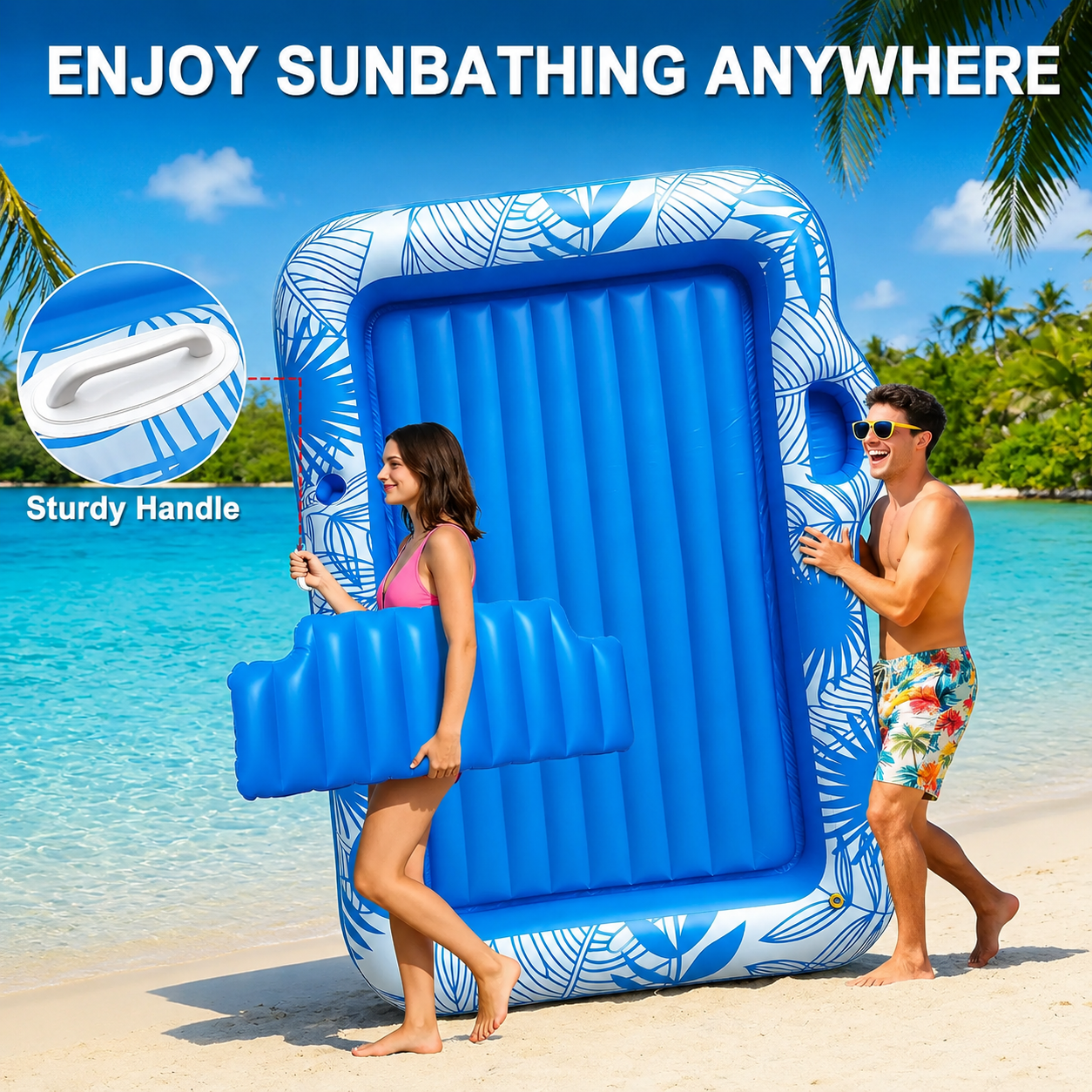 Sunsera Inflatable Tanning Pool Lounger with Sprinkler, 6-in-1 Suntan Tub Raft with Drink Holder