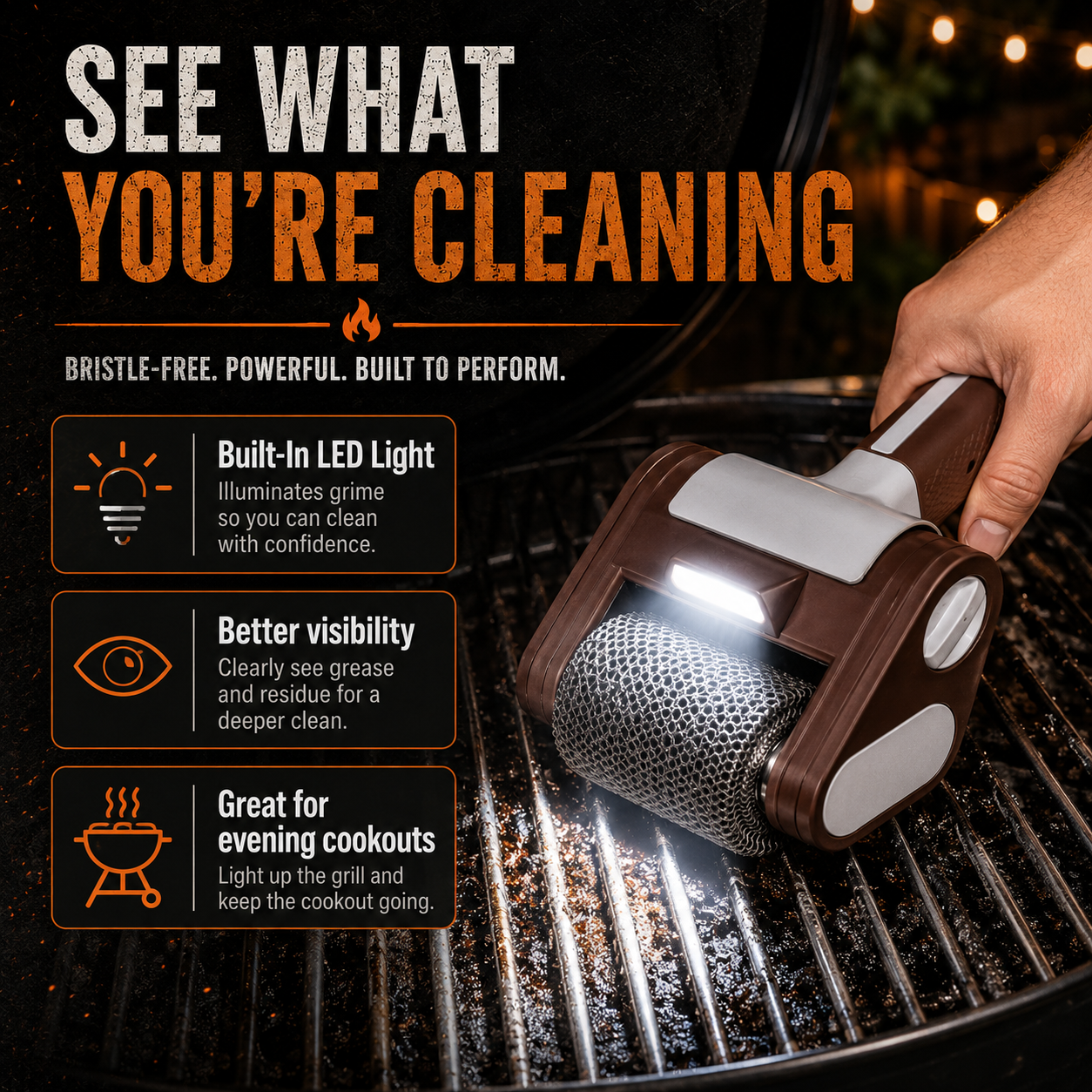 Sunsera Rechargeable Electric Grill Cleaner with LED Light