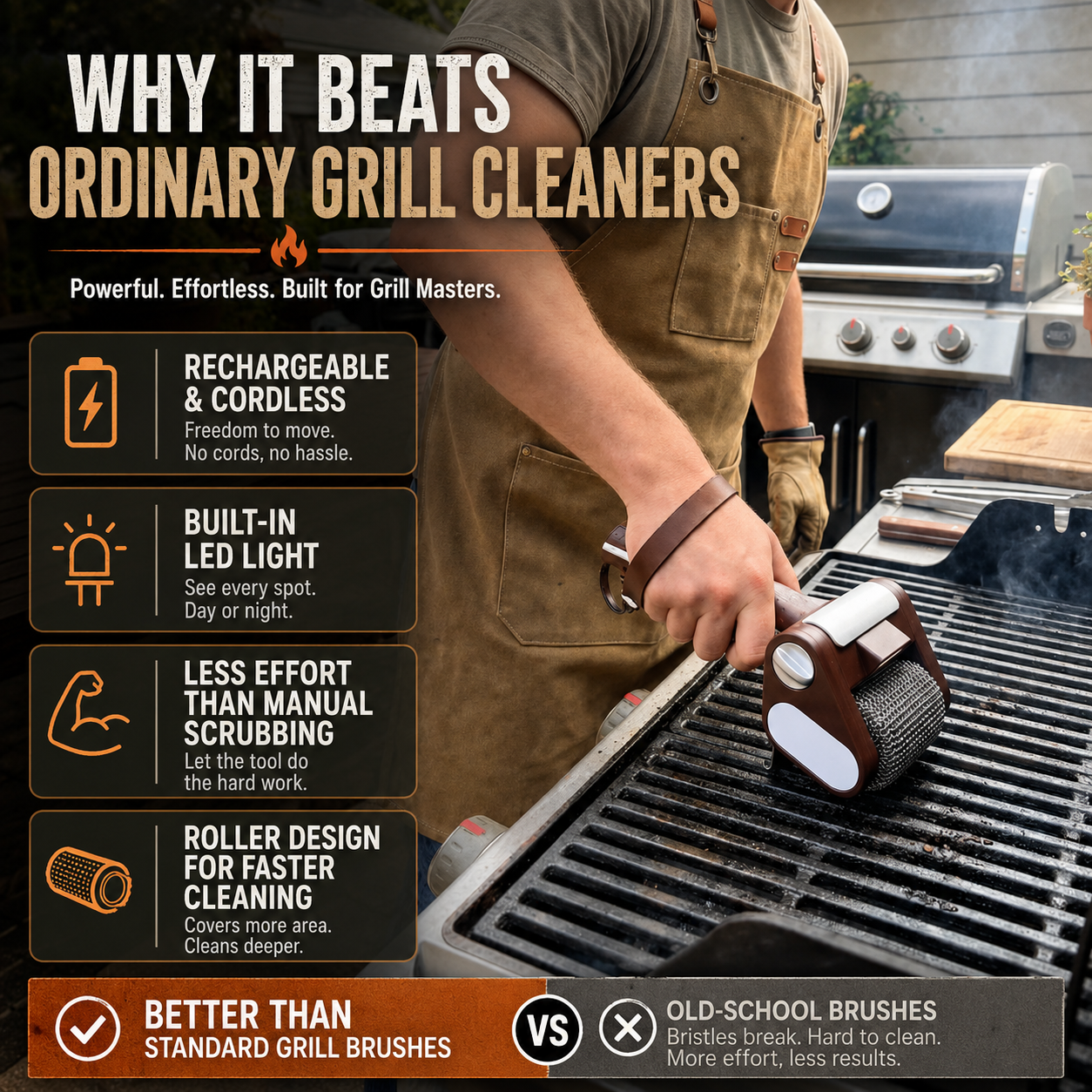 Sunsera Rechargeable Electric Grill Cleaner with LED Light