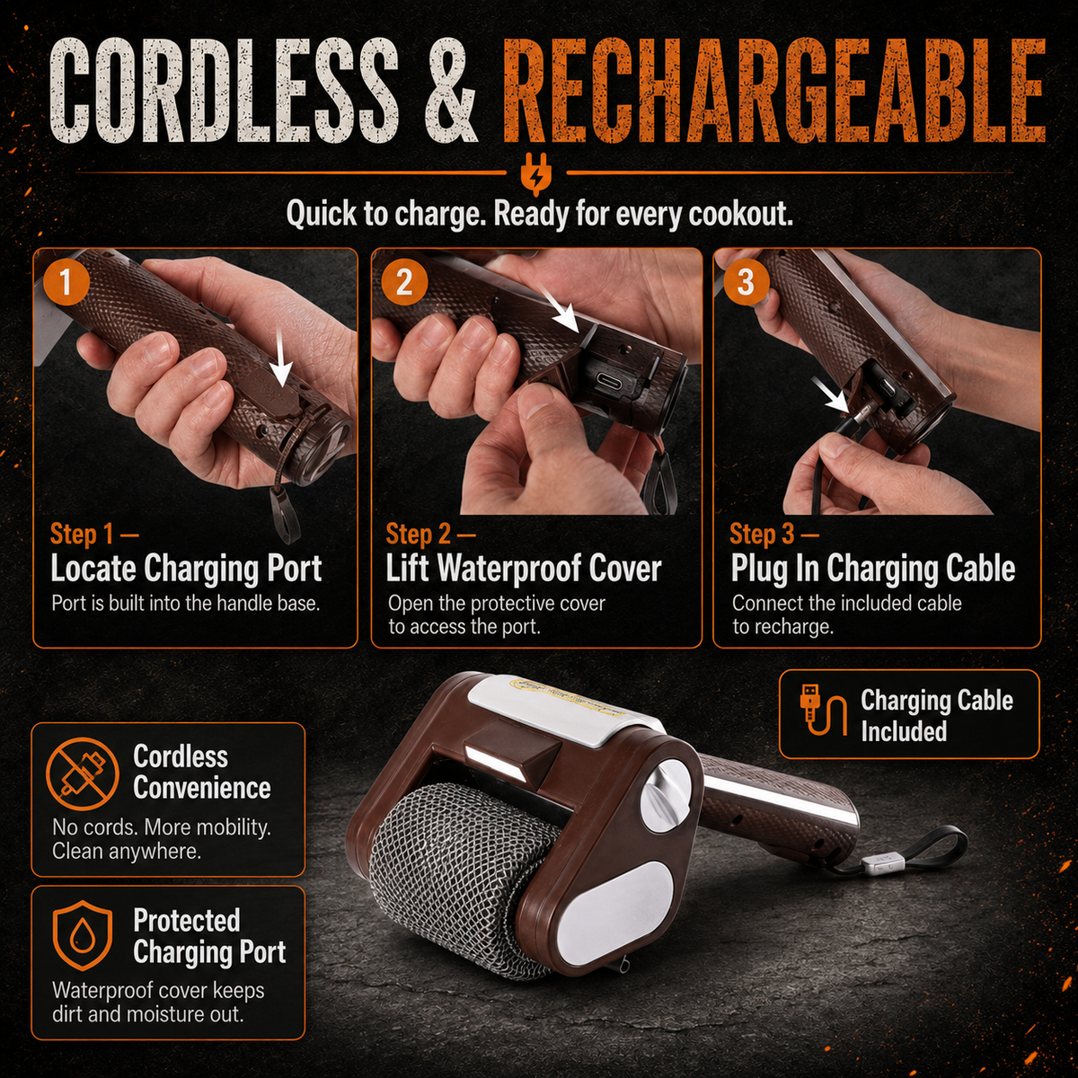 Sunsera Rechargeable Electric Grill Cleaner with LED Light