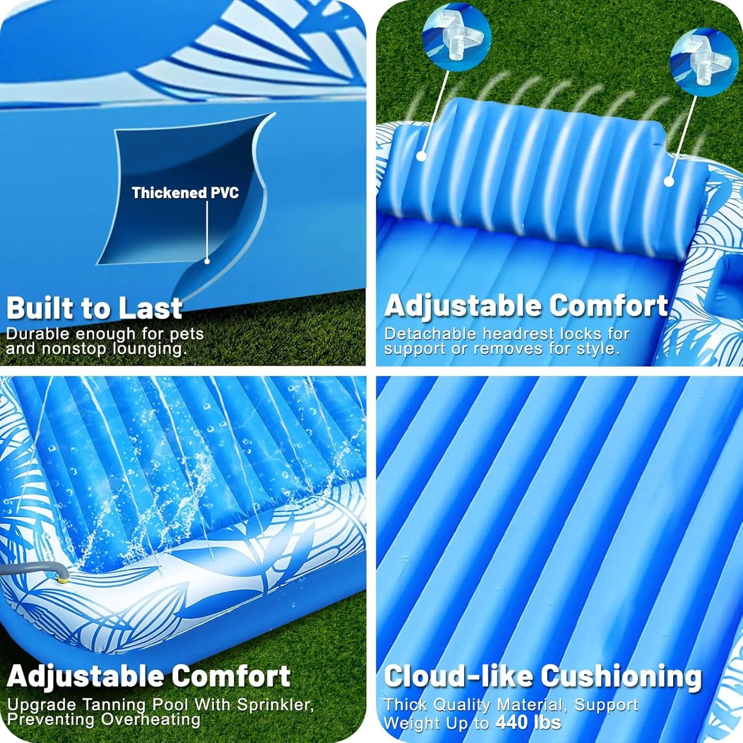 Sunsera Inflatable Tanning Pool Lounger with Sprinkler, 6-in-1 Suntan Tub Raft with Drink Holder