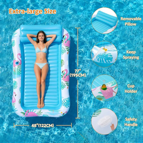 Tanning Pool Lounger Float with Sprinkler, Pool Float Adult with Pillow amp Cup Holder, Sunbathing Blow Up Tanning Bed, Suntan T