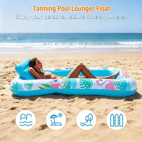 Sunsera Inflatable Tanning Pool Lounger with Sprinkler, 6-in-1 Suntan Tub Raft with Drink Holder